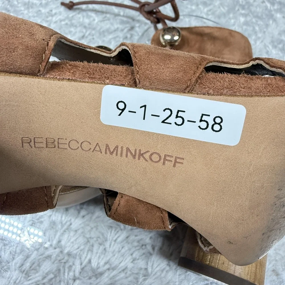 Rebecca Minkoff Shoes Womens Size 6M Brown Suede Lace Up Heels Gold Studs Block
